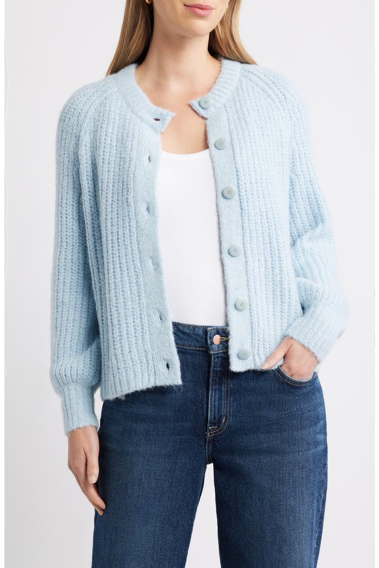 Metallic Shaker Stitch Cardigan, Main, color, BLUE SKYWAY