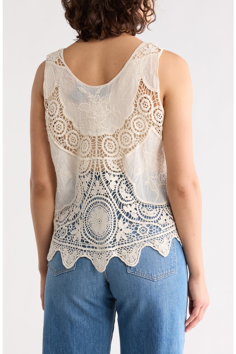 Mixed Media Scalloped Tank, Alternate, color, NATURAL
