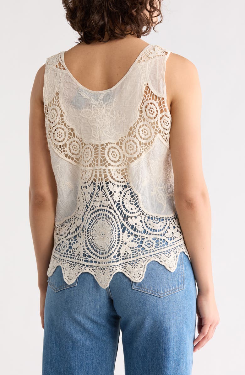 Forgotten Grace Mixed Media Scalloped Tank, Alternate, color, Natural