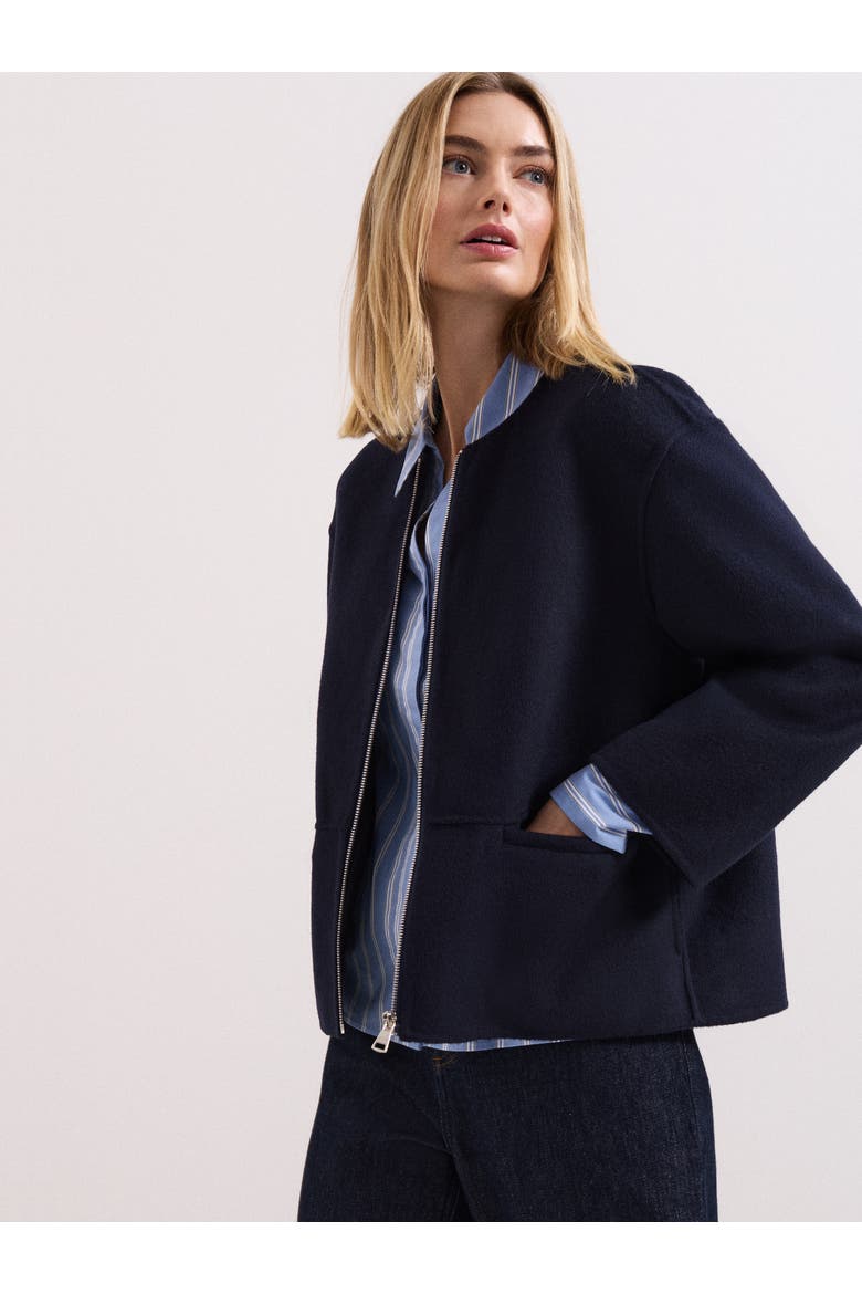 Georgie Wool Round-Neck Boxy Jacket, Main, color, Navy