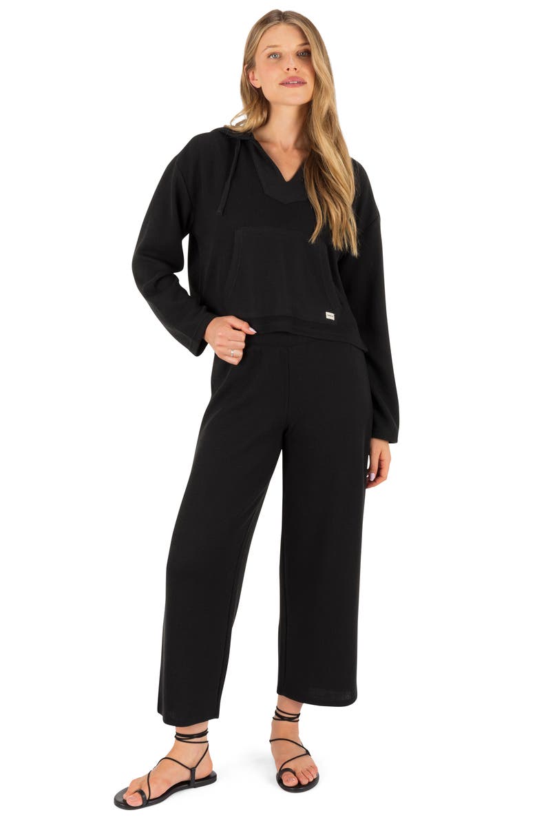 Hurley Positano Rib Ankle Wide Leg Pants, Alternate, color, Black