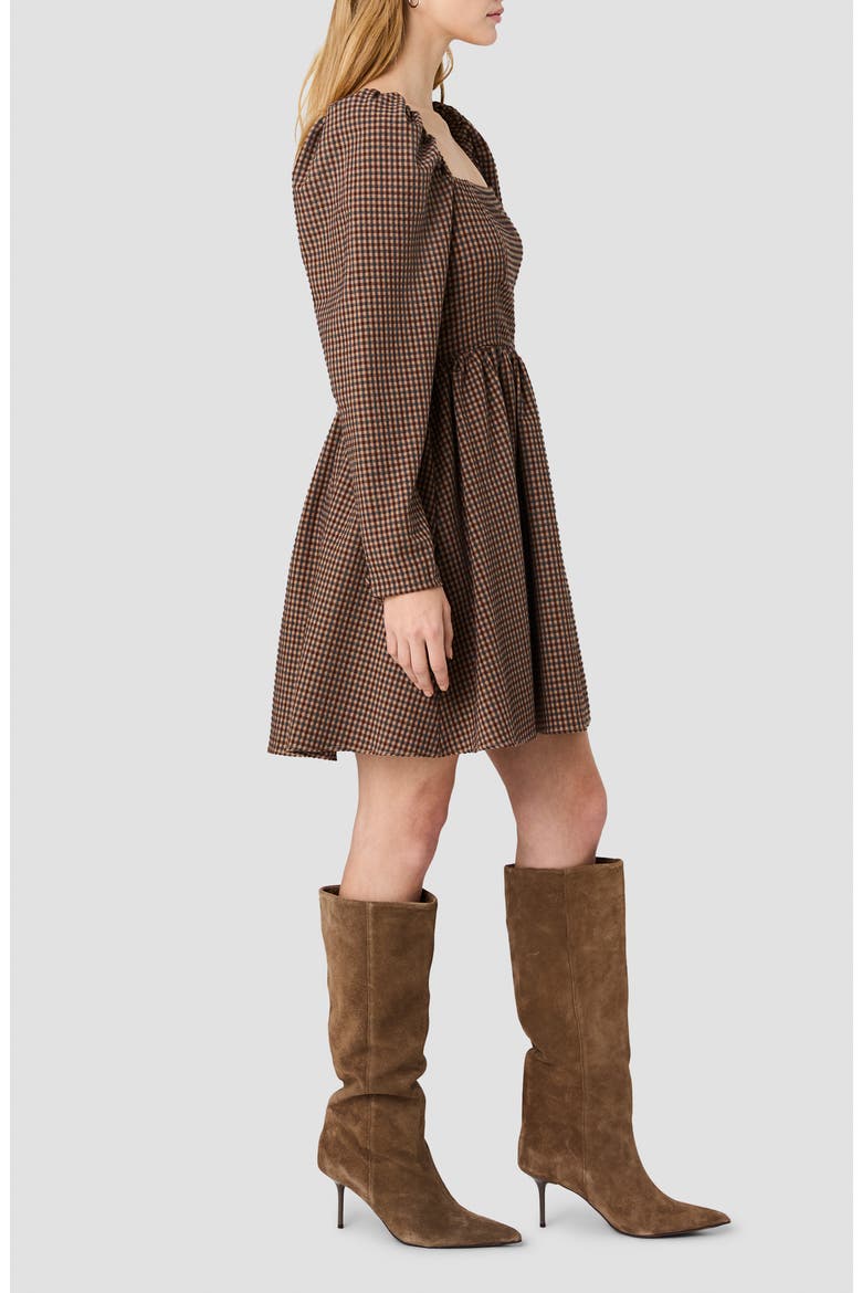 Diana Gingham Textured Balloon Sleeve Dress, Alternate, color, CHESTNUT BROWN MULTI