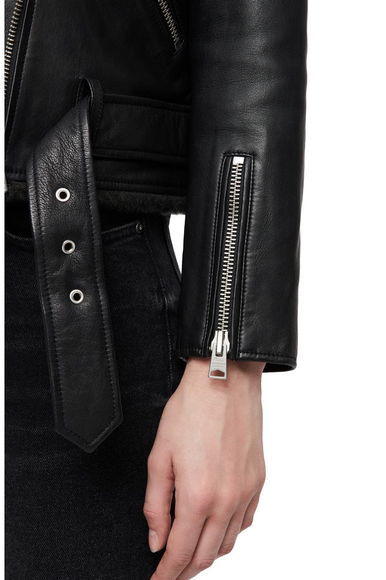 Balfern Lux Leather Biker Jacket with Faux Fur Trim, Alternate, color, BLACK/ MAGMA GREY