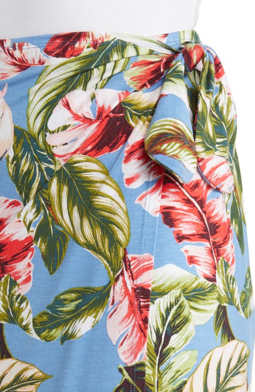 Loveappella Palm Print Faux Wrap Knit Midi Skirt In Blue