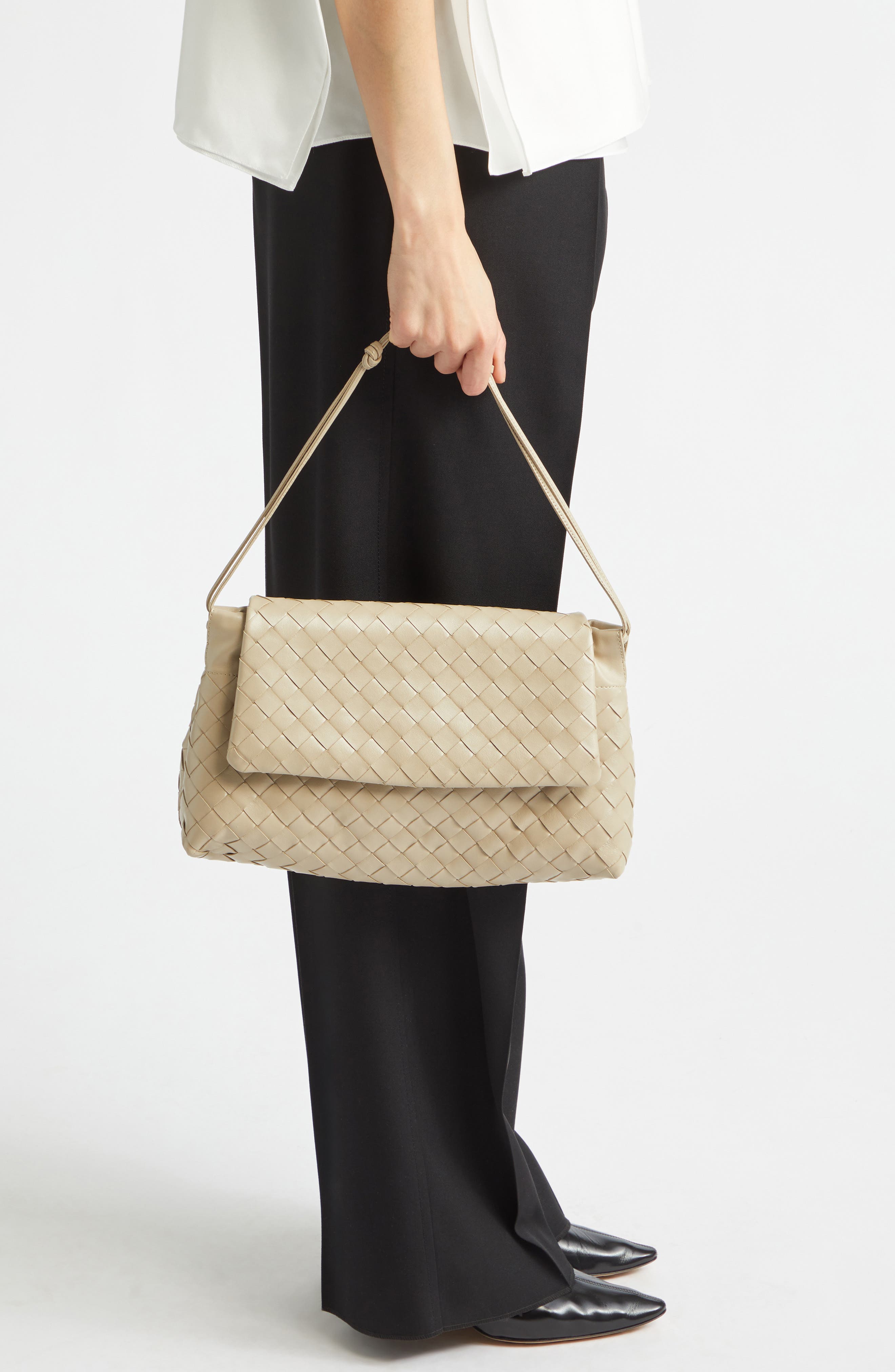 Dustbag Day Intrecciato Leather Shoulder Bag, Alternate, color, 9615 ECRU-GOLD