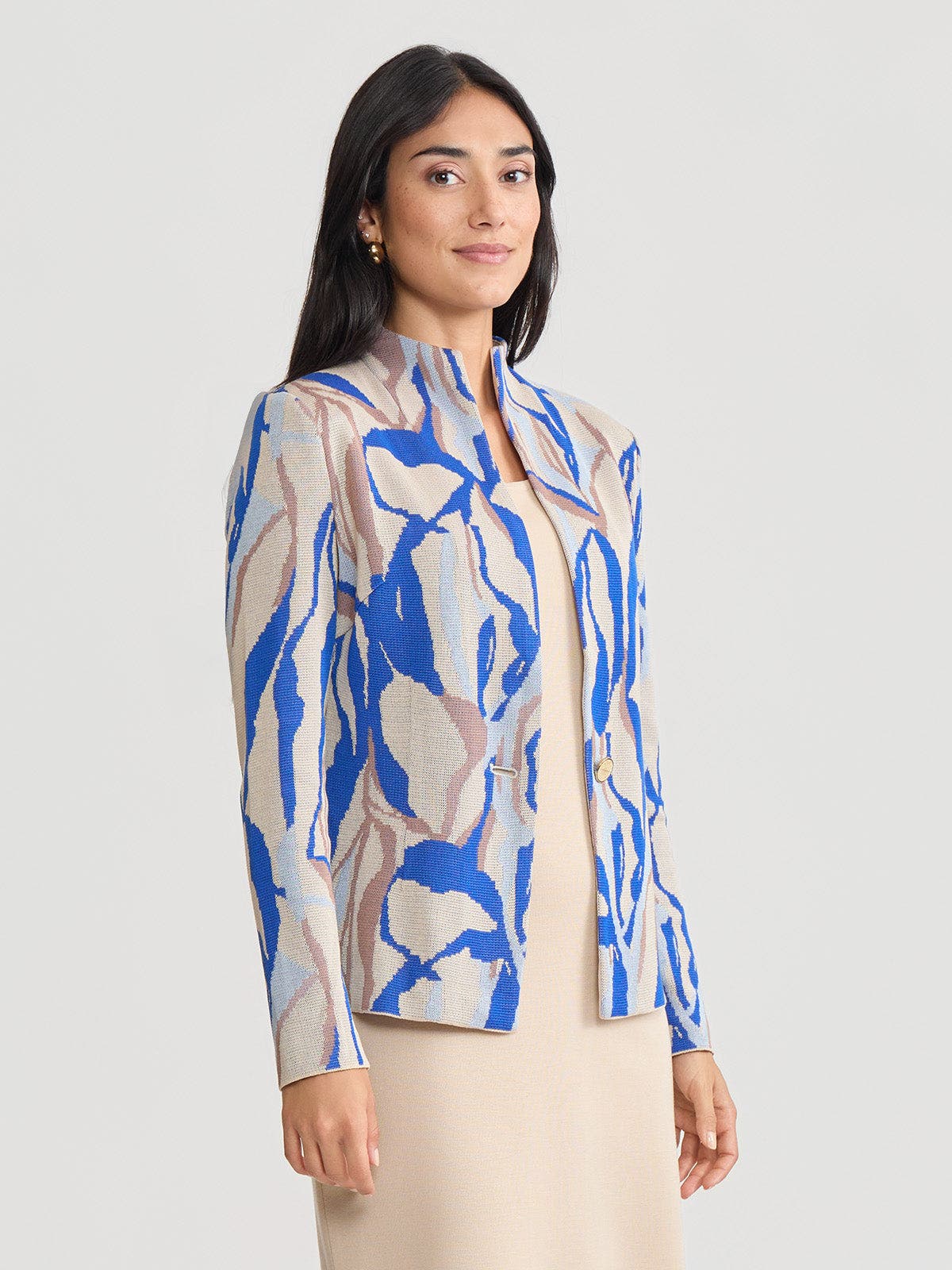 Tailored Multi-Color Abstract Knit Jacket - image 2