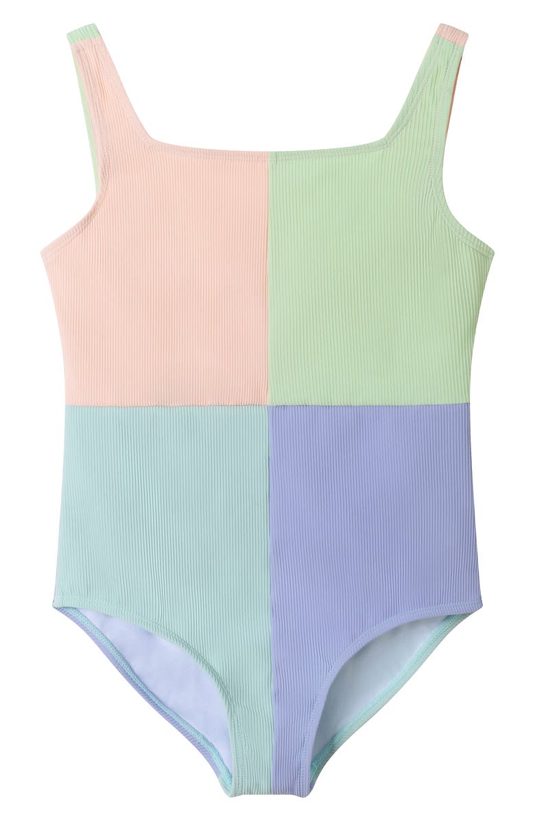 Andy & Evan Kids' Colorblock Rib One-Piece Swimsuit, Main, color, 