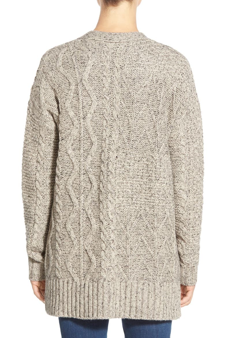Marled Panel Stitch Open Front Cardigan, Alternate, color, MARLED FLAX