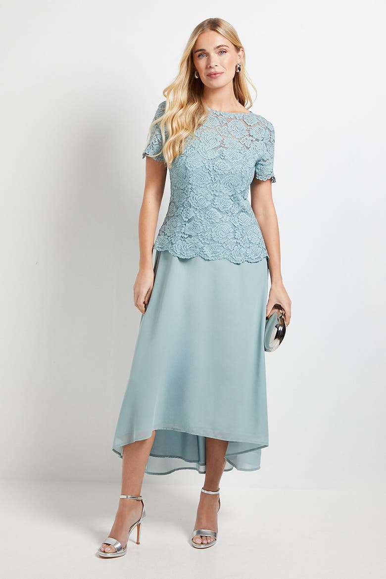 Petite Lace Overlay Midi Dress, Main, color, Sage