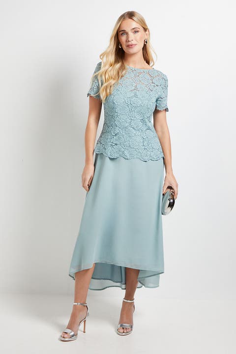 Petite Lace Overlay Midi Dress