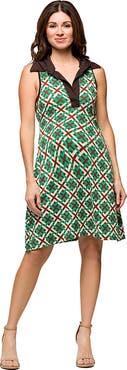24seven Comfort Apparel Maternity Brown and Green Sleeveless Collared Mini Dress