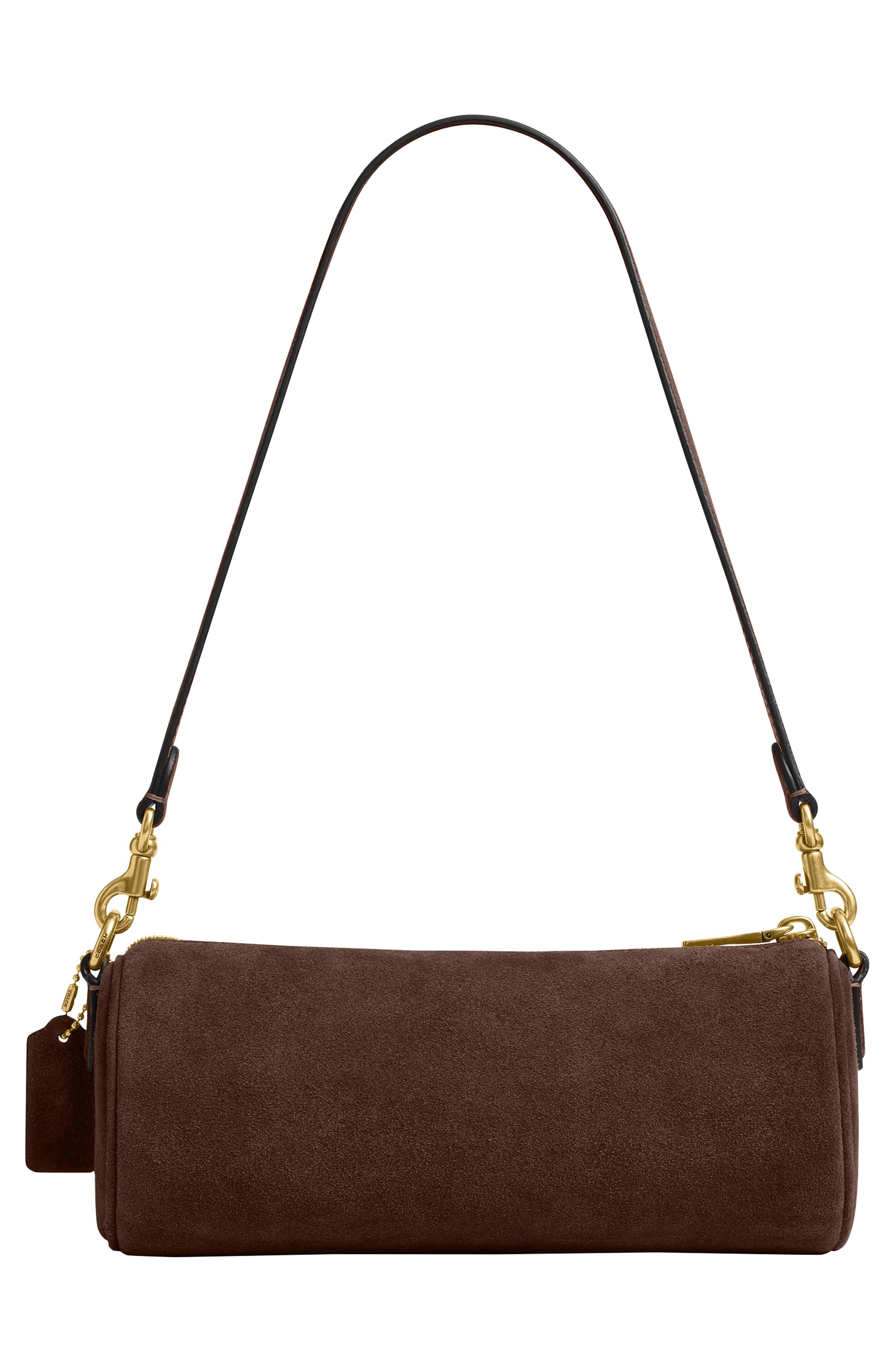 Suede Barrel Bag, Alternate, color, DARK CHOCOLATE