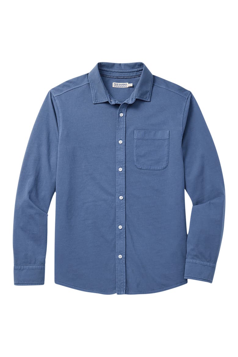 Saltaire Organic Cotton Knit Button-Up Shirt, Alternate, color, NAVY