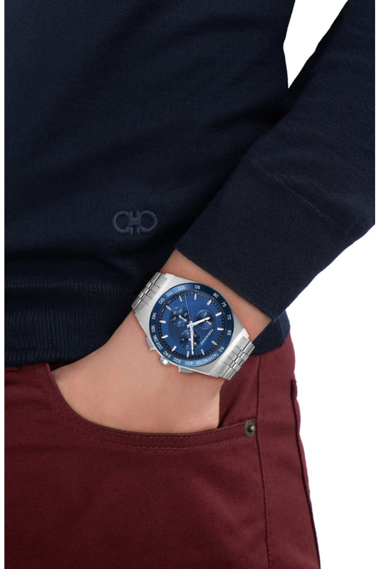 Vega New Chrono Bracelet Watch, 42mm, Alternate, color, BLUE/ STAINLESS STEEL