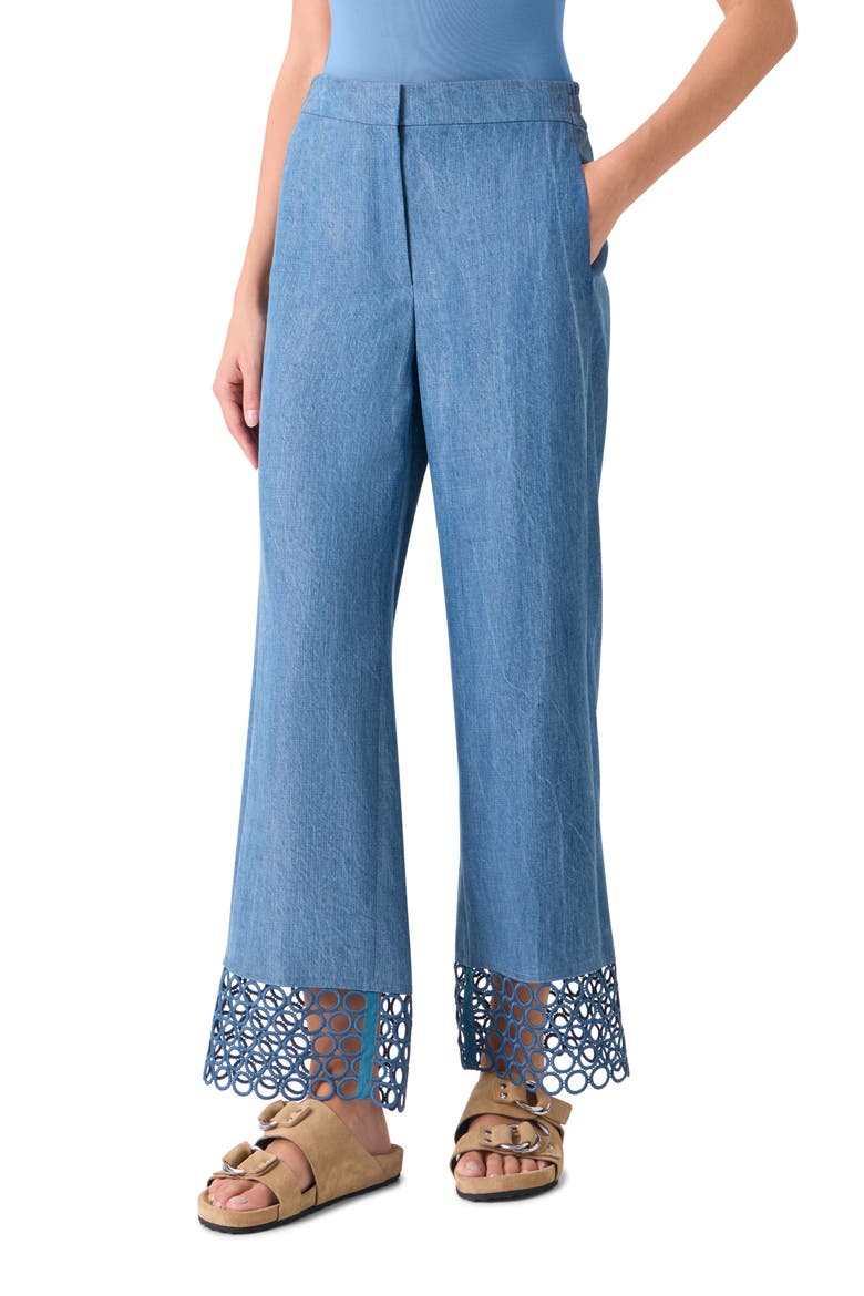 Marlon Circle Lace & Denim Wide Leg Pants, Alternate, color, MEDIUM BLUE DENIM