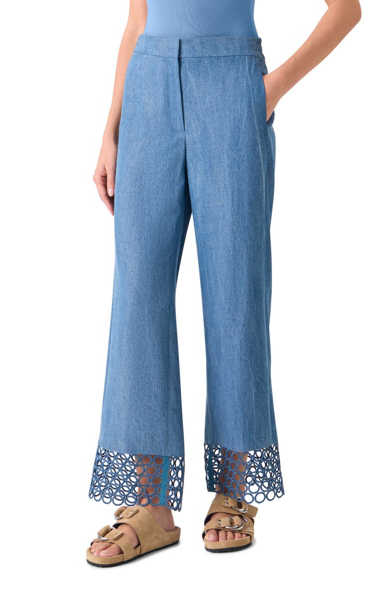 Akris punto Marlon Circle Lace & Denim Wide Leg Pants, Alternate, color, Medium Blue Denim