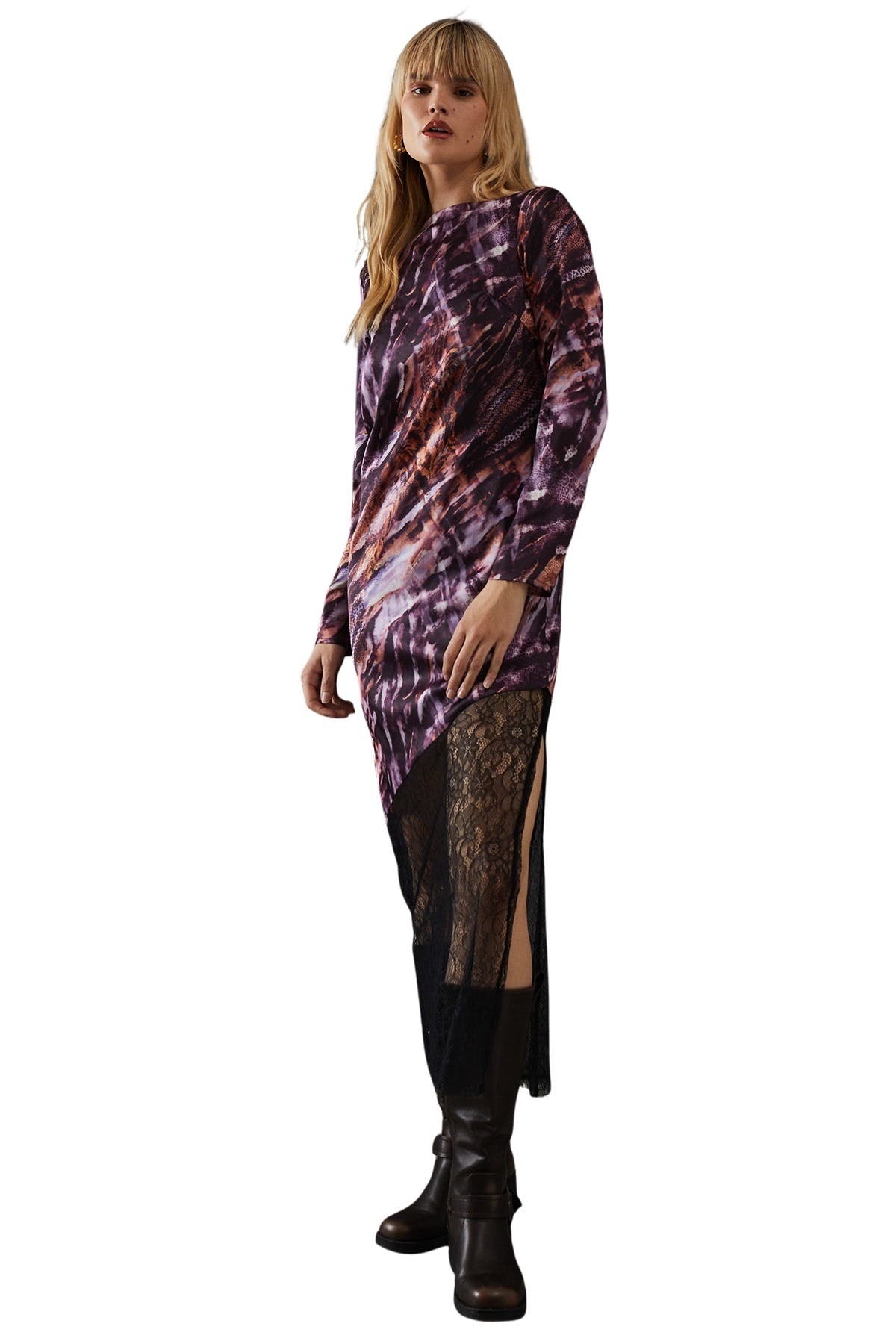 Column Lace Panel Midi Dress