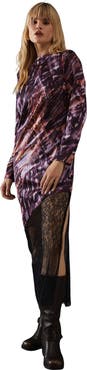 Warehouse Column Lace Panel Midi Dress