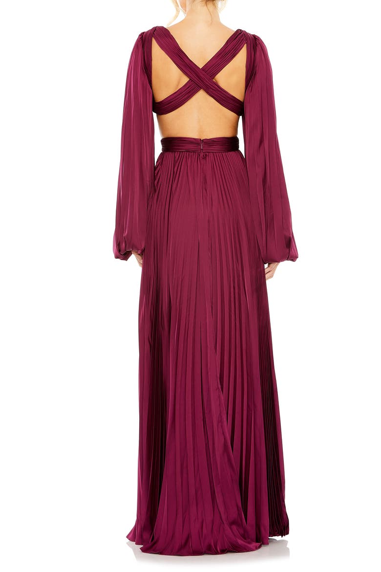 Long Sleeve Pleated Cut-Out Gown, Alternate, color, WINE