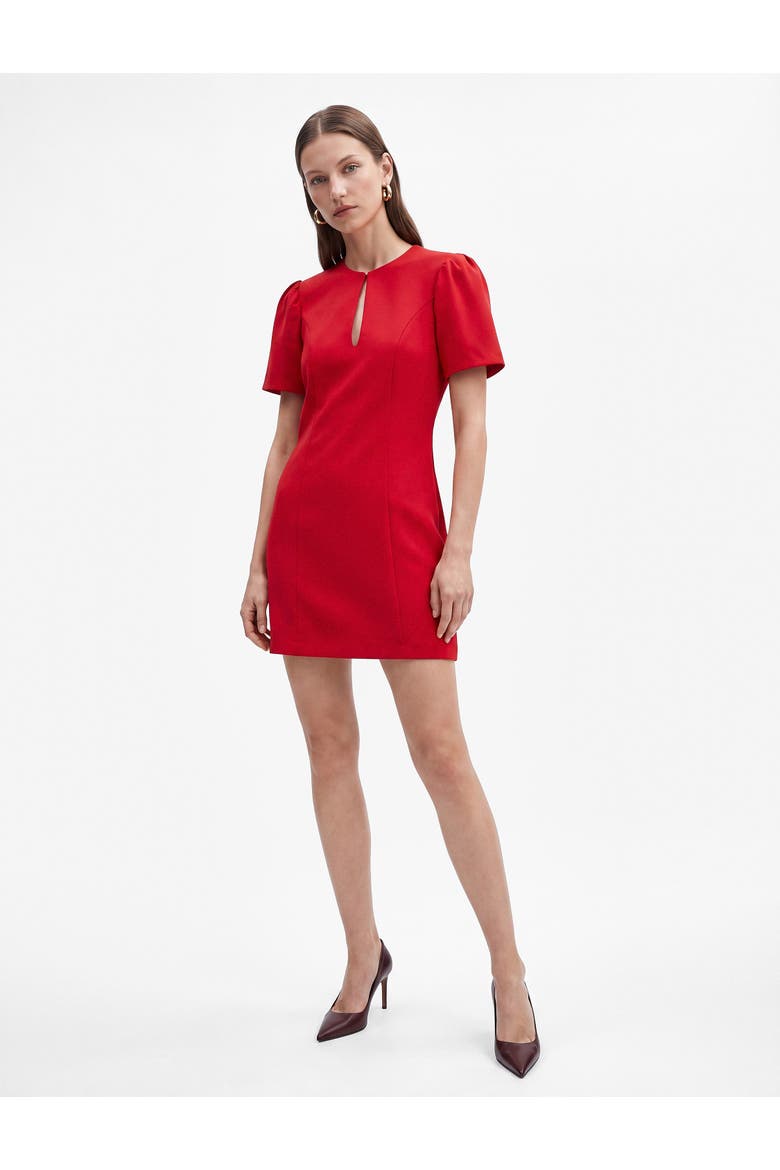 Short Puff Sleeve Crew Neck Mini Dress with Keyhole Detail, Alternate, color, RED