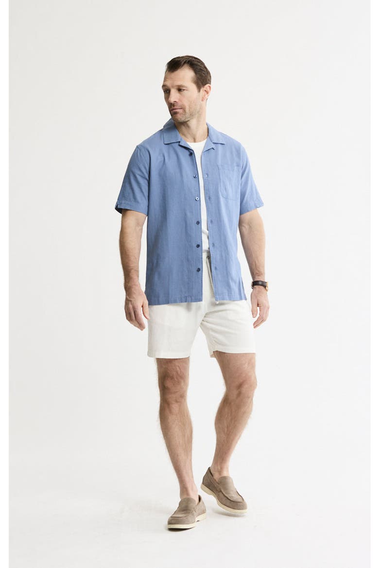 Linen Blend Short Sleeve Camp Shirt, Alternate, color, Horizon Blue
