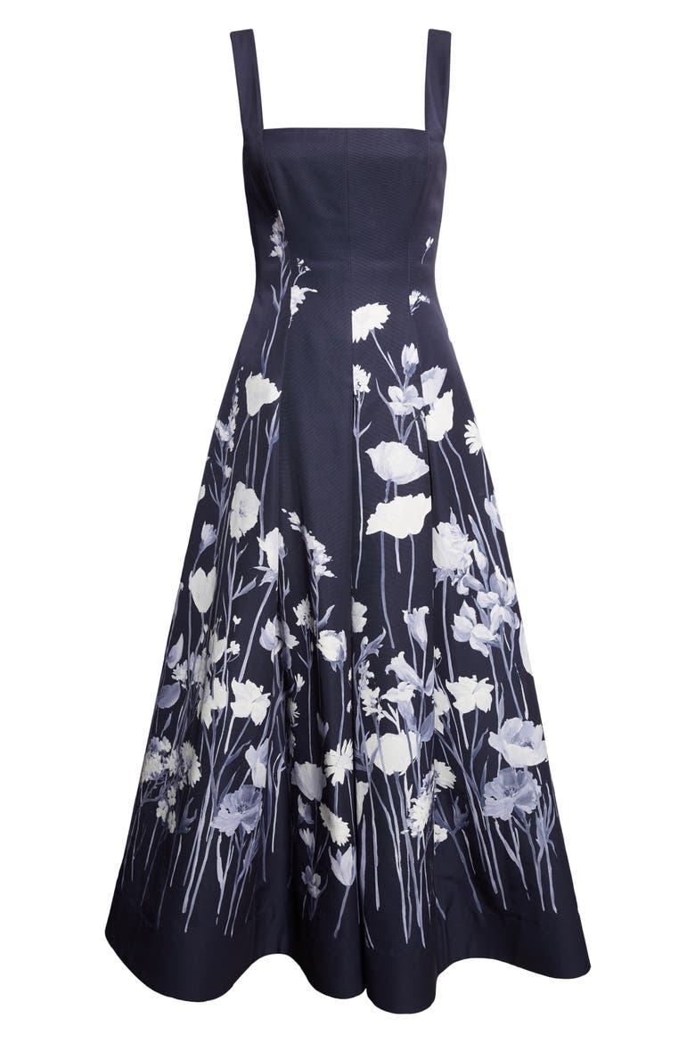 Floral Faille Fit & Flare Dress, Alternate, color, NAVY MULTI