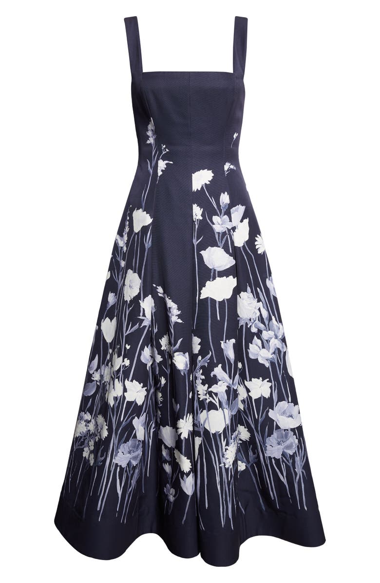 Lela Rose Floral Faille Fit & Flare Dress, Alternate, color, Navy Multi