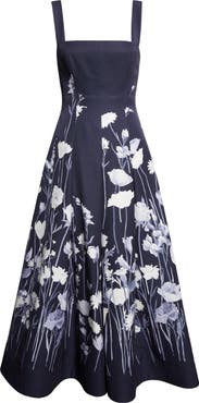 Lela Rose Floral Faille Fit & Flare Dress
