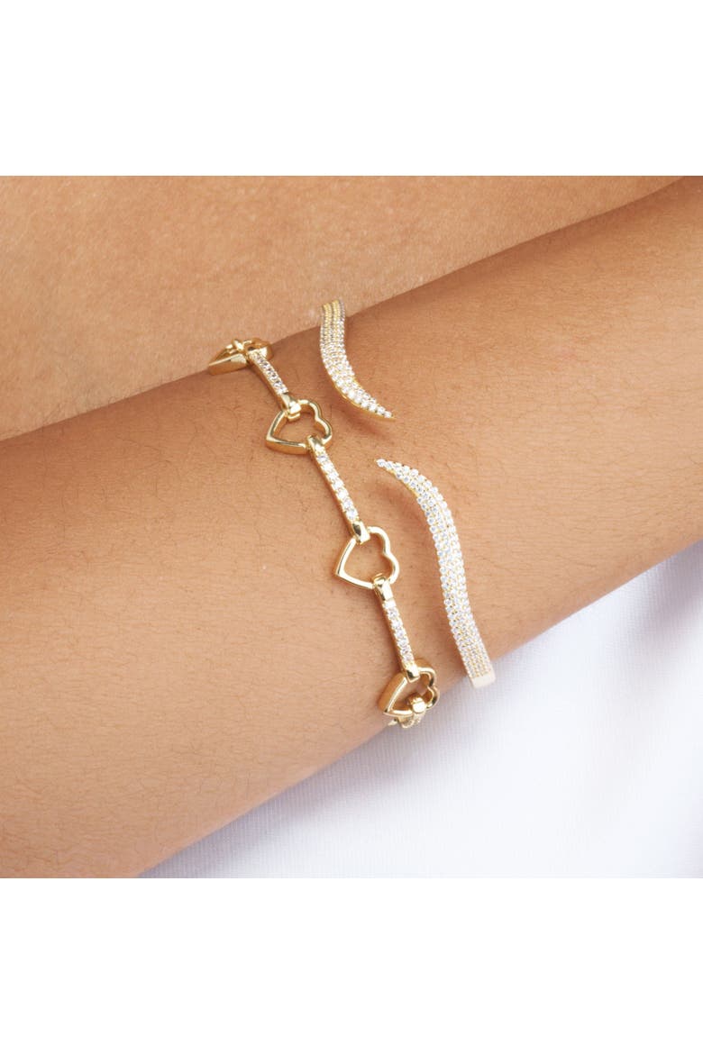 Open Heart CZ Bar Bracelet, Alternate, color, Gold Plated Sterling Silver