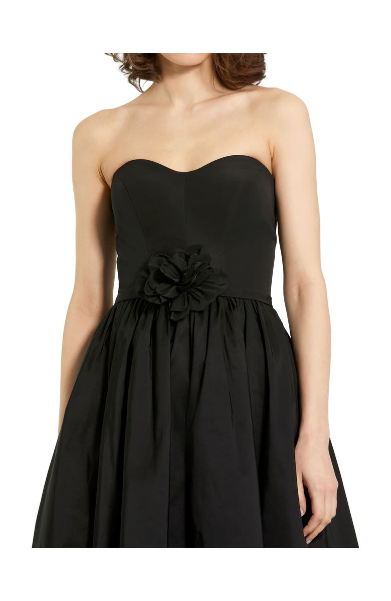 Mac Duggal Faille Strapless A Line Midi Dress With 3D Rose, Alternate, color, Black