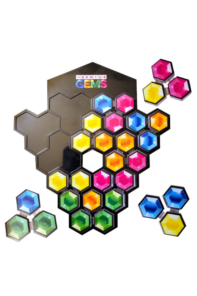 Genius Gems. The 10794 Solution STEM Puzzle Game! Roll The Dice & Race Your Opponent to Fill The Grid by Using Different Shapes! Promotes Problem Solving Training, Alternate, color, Genius Gems