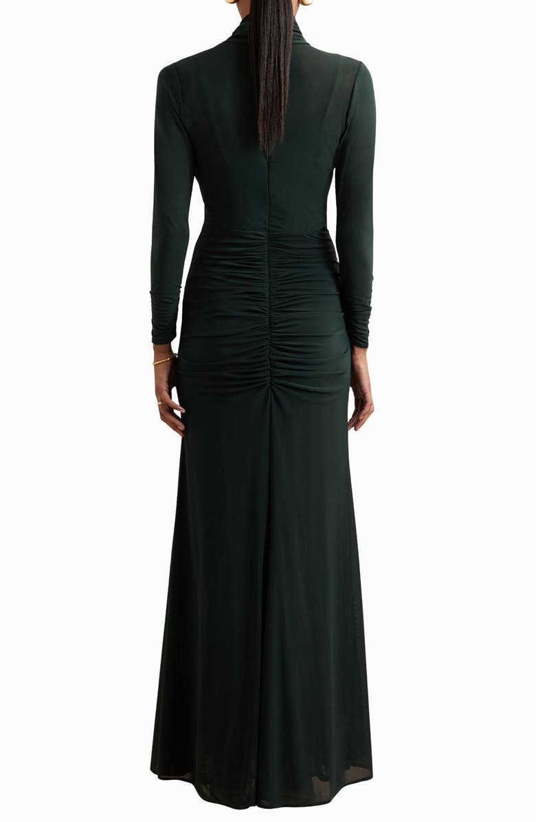 Reiss Danni Pleated Long Sleeve Mermaid Gown, Alternate, color, Dark Green