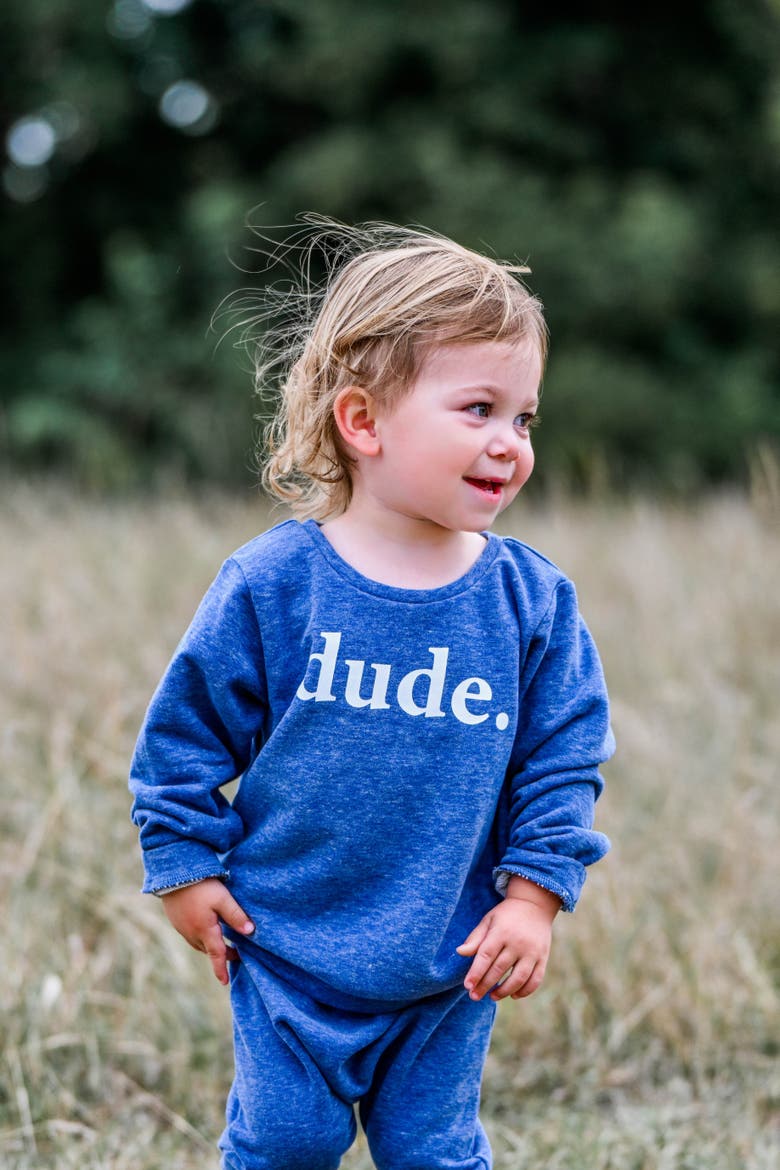Brooklyn Boxy "dude." white ink, Alternate, color, Denim