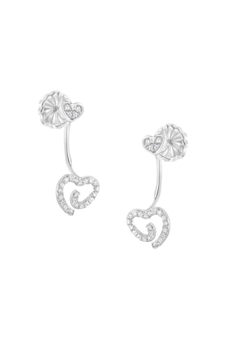 Silver 1/4 Ct Diamond Swirl Heart Front/Back Earrings, Main, color, White