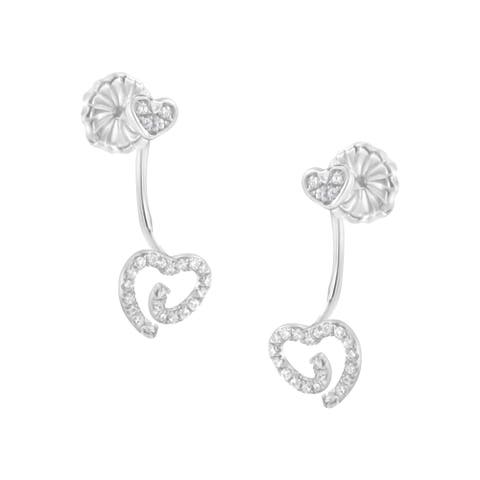 Silver 1/4 Ct Diamond Swirl Heart Front/Back Earrings