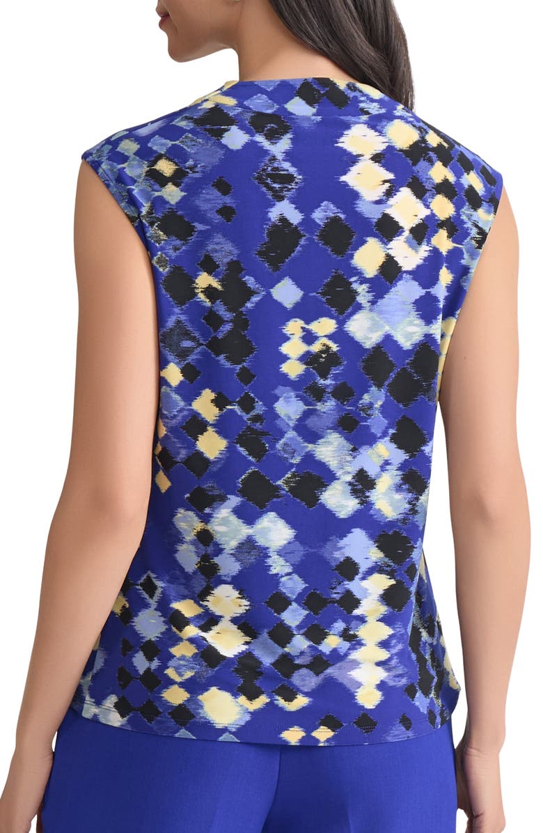 KASPER Blurred Diamond Print Cowl Neck Cap Sleeve Top, Alternate, color, Royal Signature Mlti