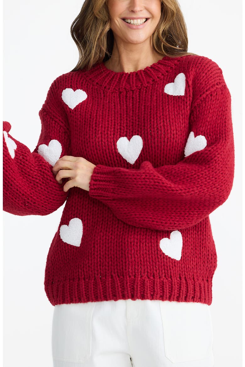 Heart On My Sleeve Sweater, Alternate, color, CHERRY W OFF WHITE