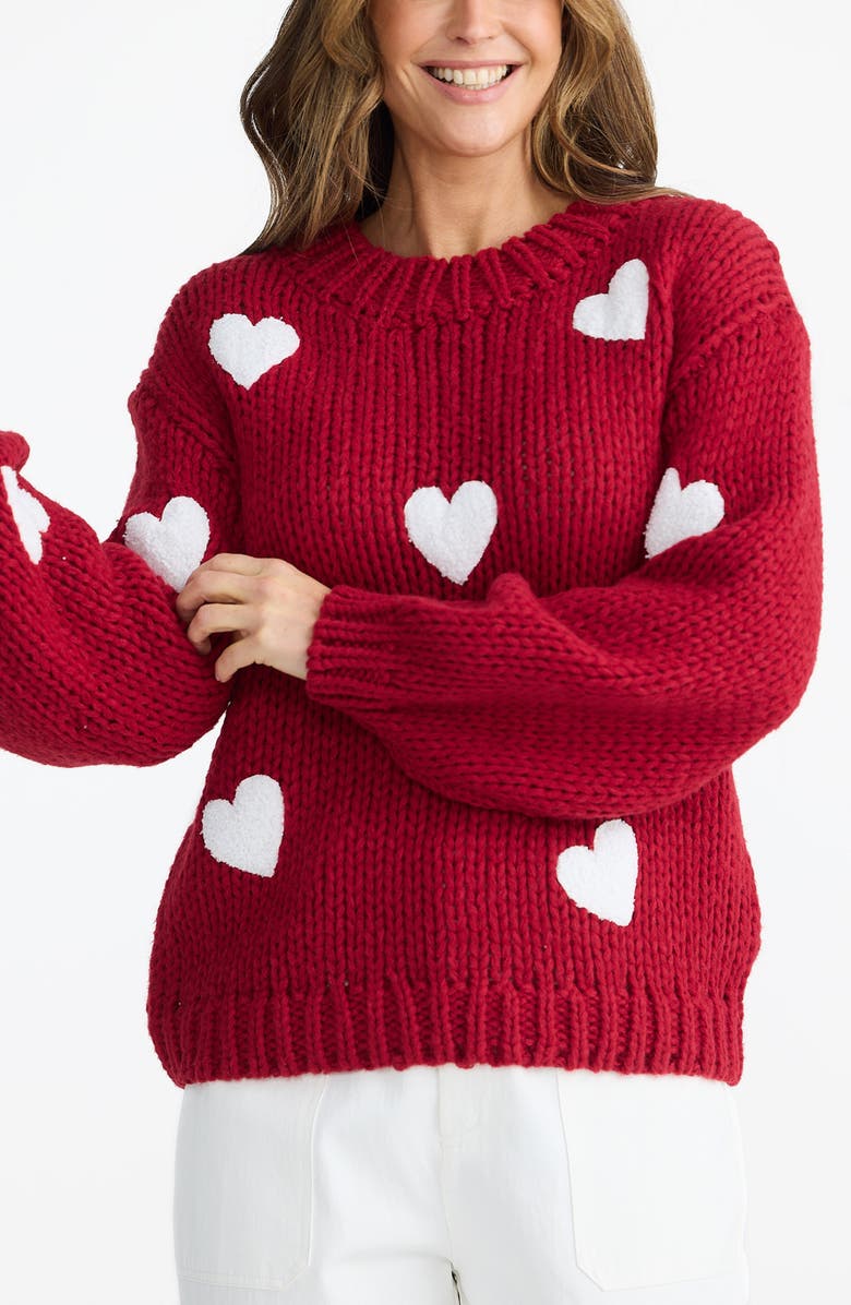Brave+True Heart On My Sleeve Sweater, Alternate, color, Cherry W Off White