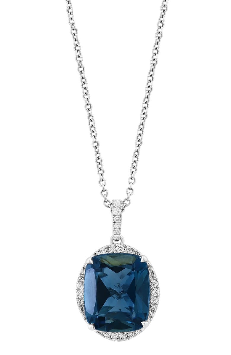 EFFY 14K White Gold Diamond & London Blue Topaz Pendant Necklace, Alternate, color, 