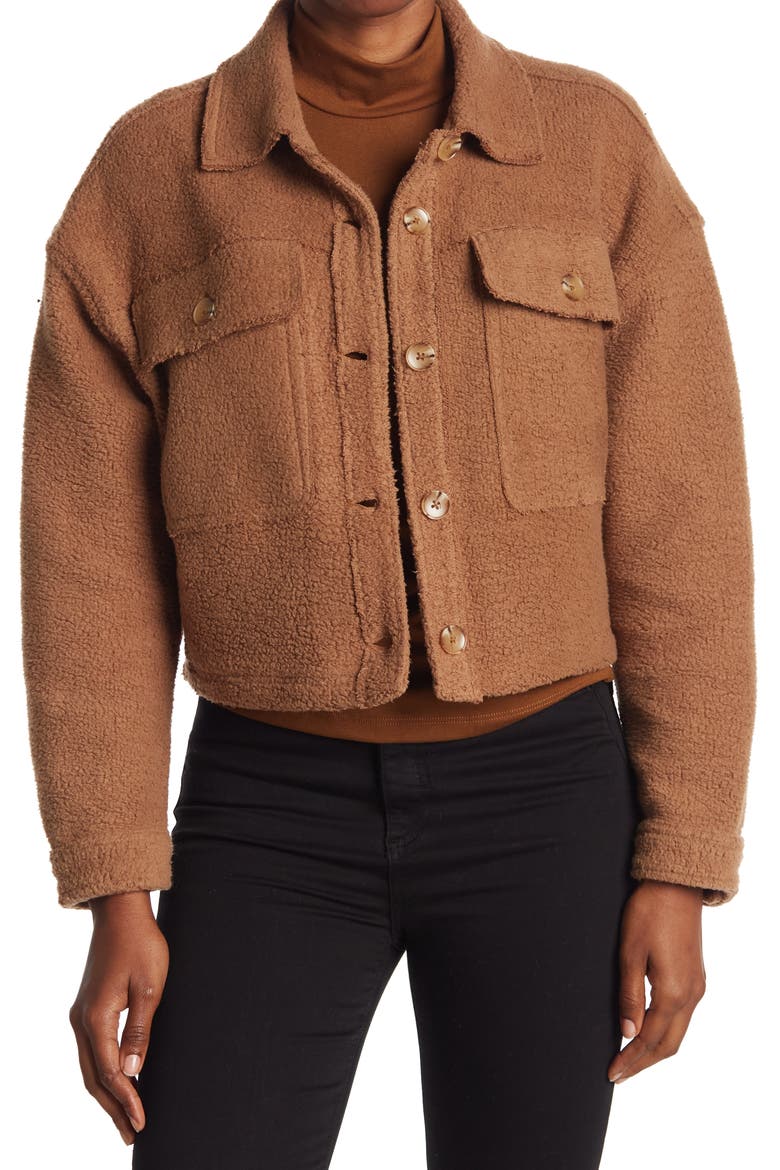Fleece Crop Trucker Jacket, Main, color, COFFEE MILK