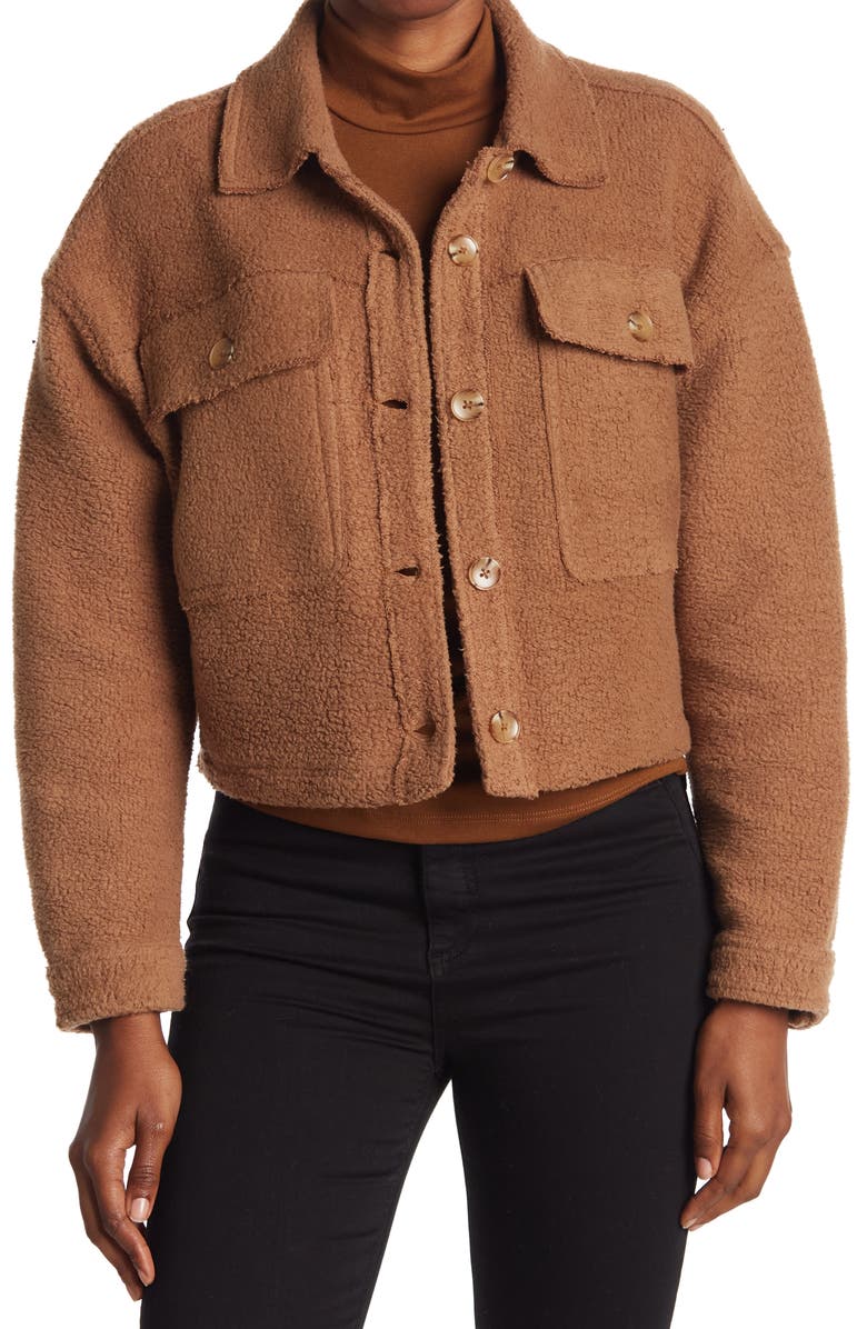 BLANKNYC Fleece Crop Trucker Jacket, Main, color,