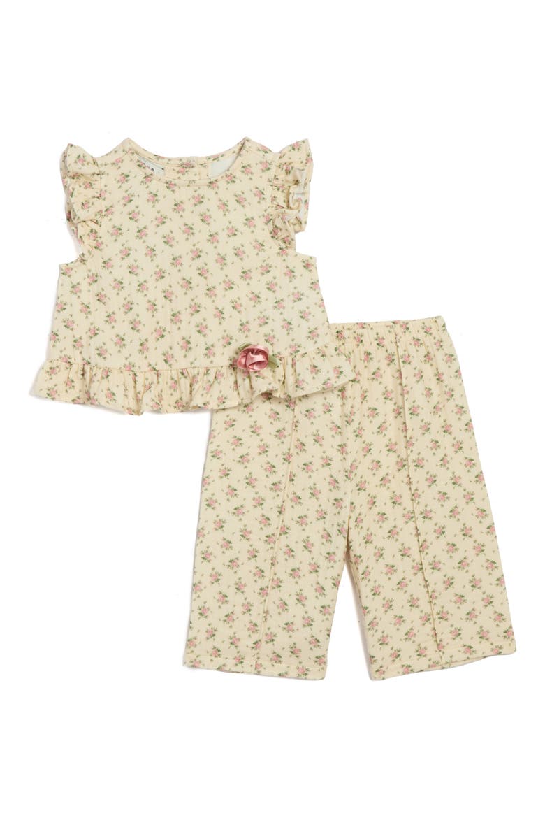 Kids' Floral Gauze Top & Wide Leg Pants Set, Main, color, CREAM