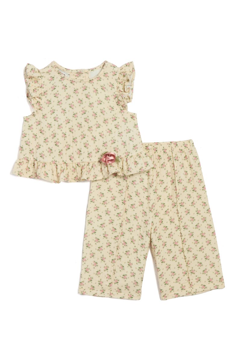 Pippa & Julie Kids' Floral Gauze Top & Wide Leg Pants Set, Main, color, Cream