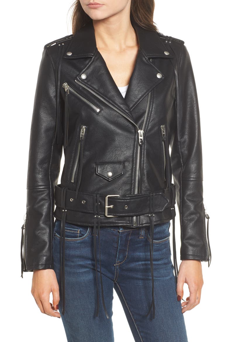 Faux Leather Tassel Moto Jacket, Alternate, color, CITY SLICKER