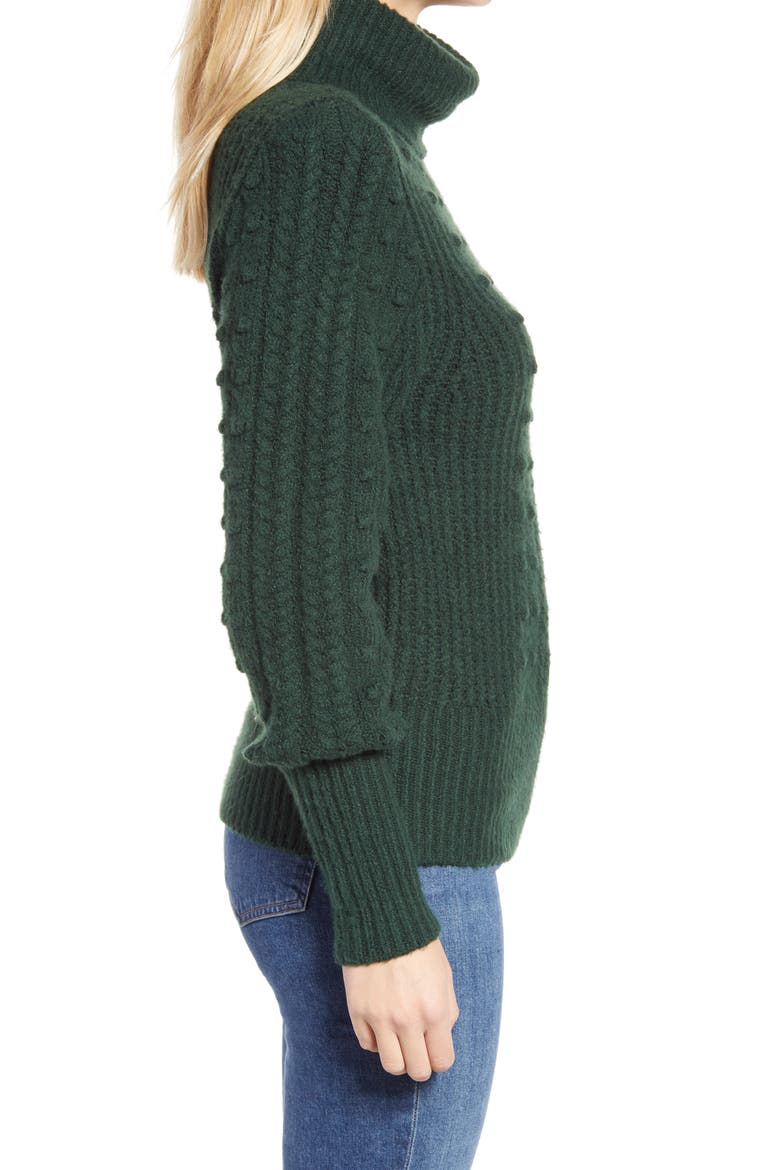 Cable & Bobble Turtleneck Sweater, Alternate, color, GREEN PARK