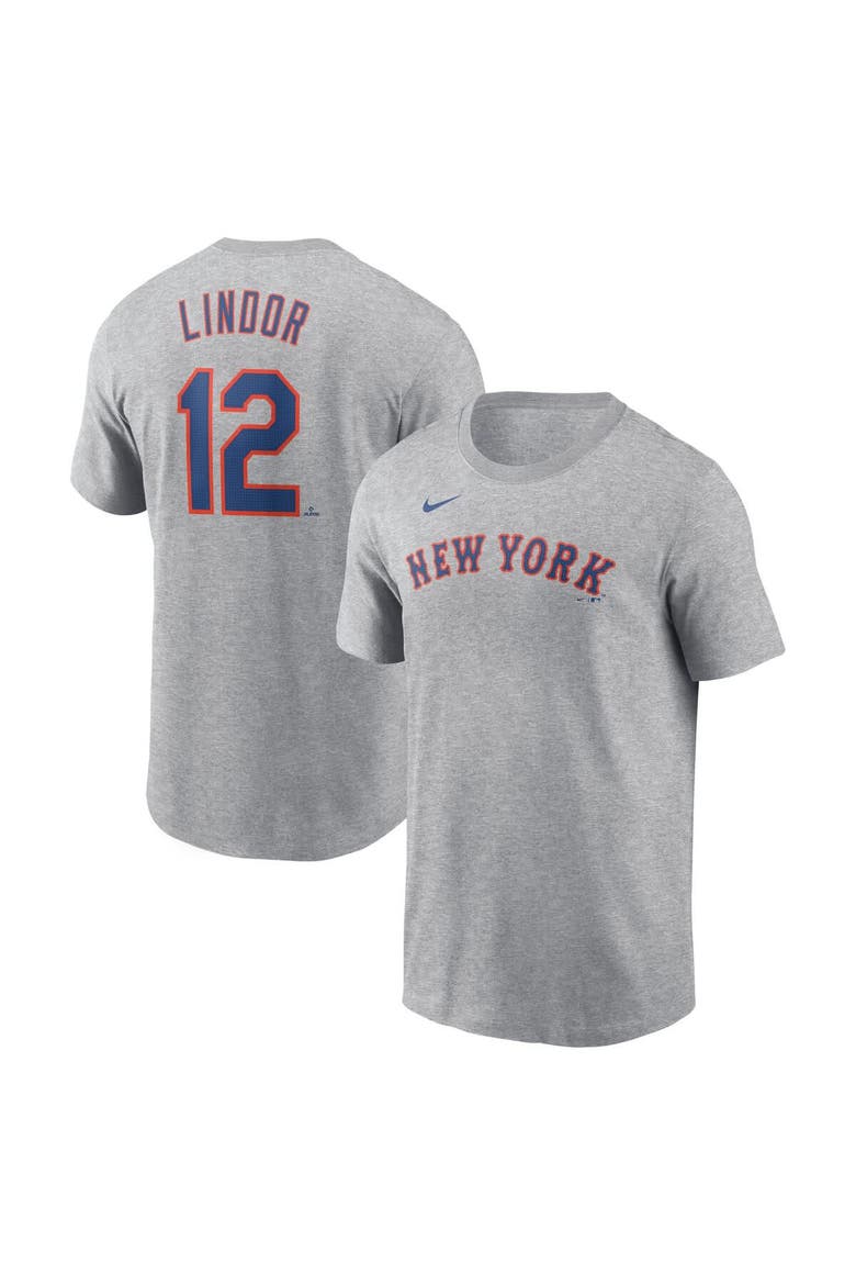 Men's Nike Francisco Lindor Heather Gray New York Mets Fuse Name & Number T-Shirt, Main, color, Heather Gray