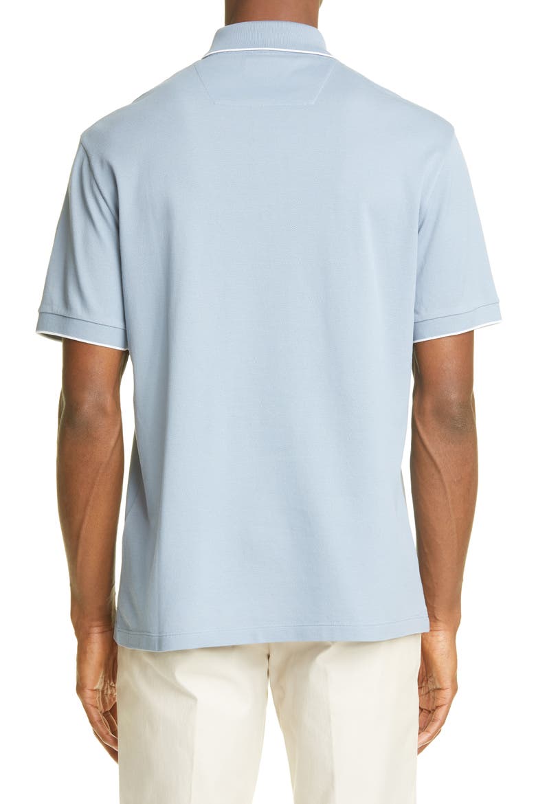Tipped Short Sleeve Cotton Polo, Alternate, color, BLUE GREY