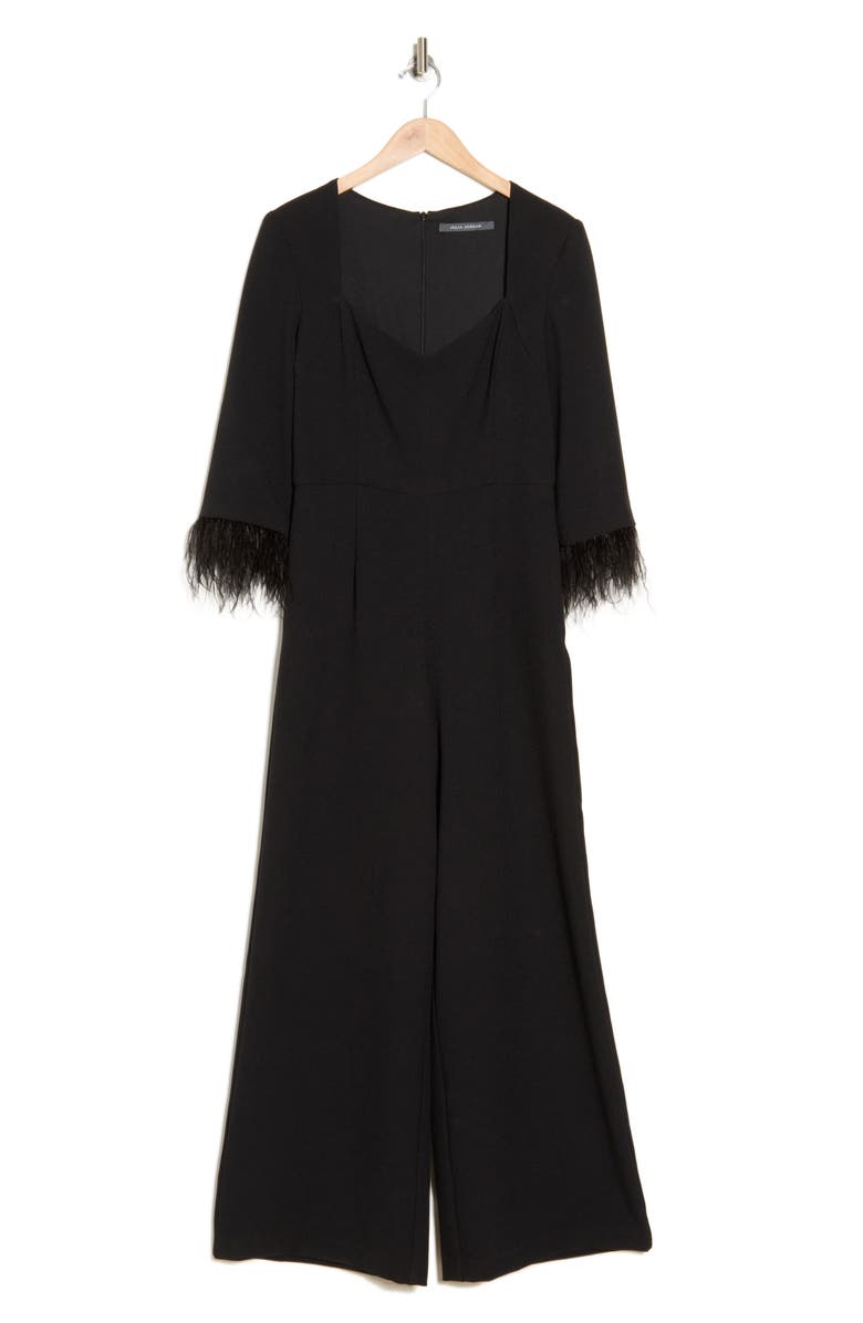 Julia Jordan Feather Trim Jumpsuit, Alternate, color,
