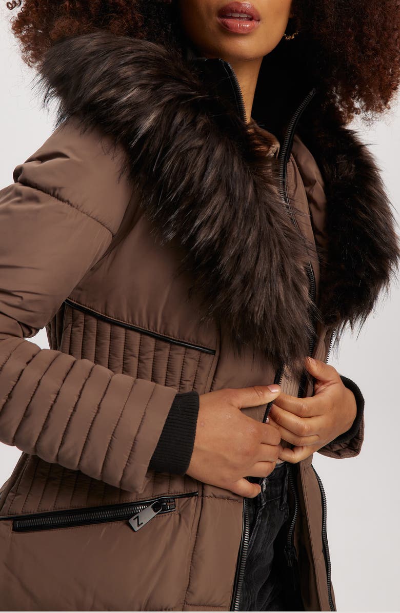 Noize Gigi Vegan Faux Fur Trim Quilted Parka, Alternate, color, Mocha