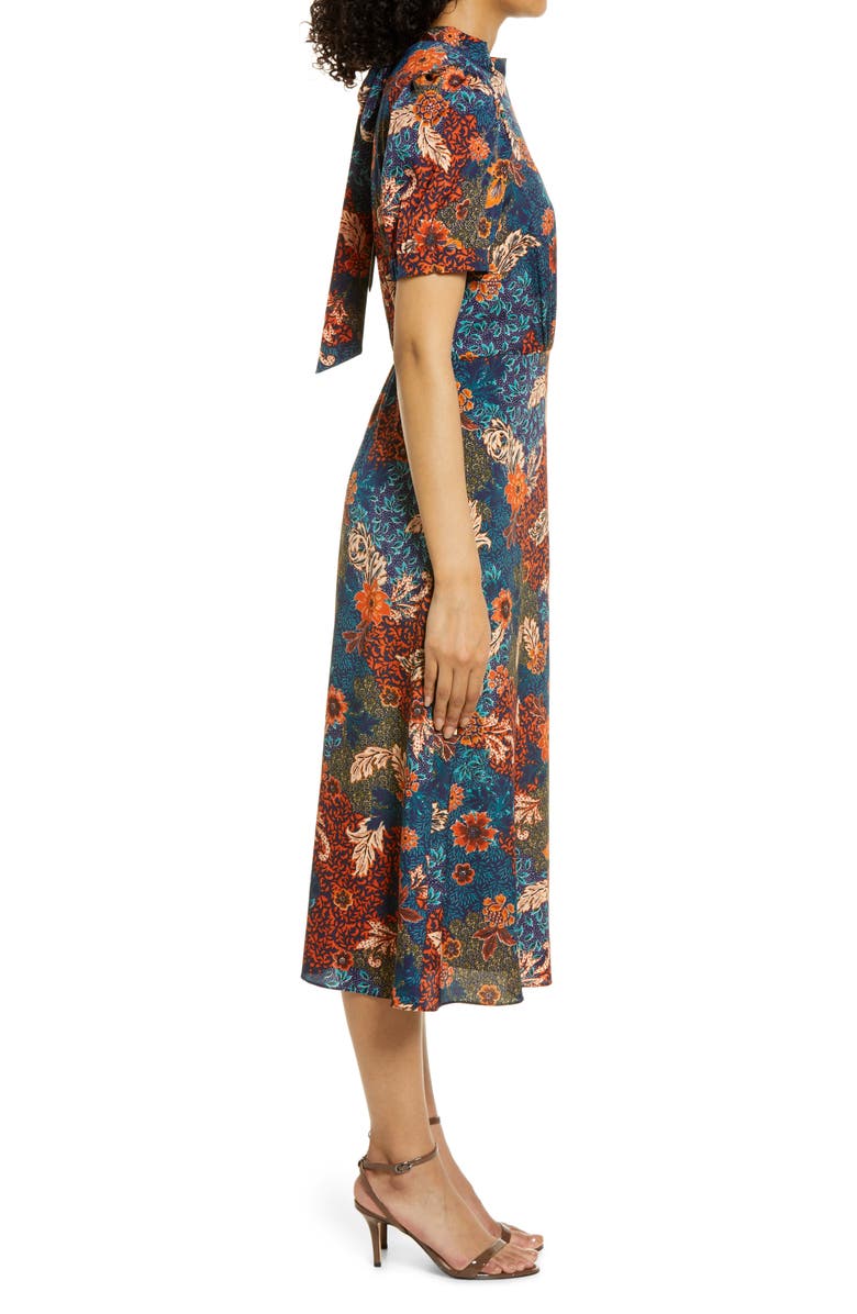 Julia Jordan Floral Puff Sleeve A-Line Midi Dress, Alternate, color,